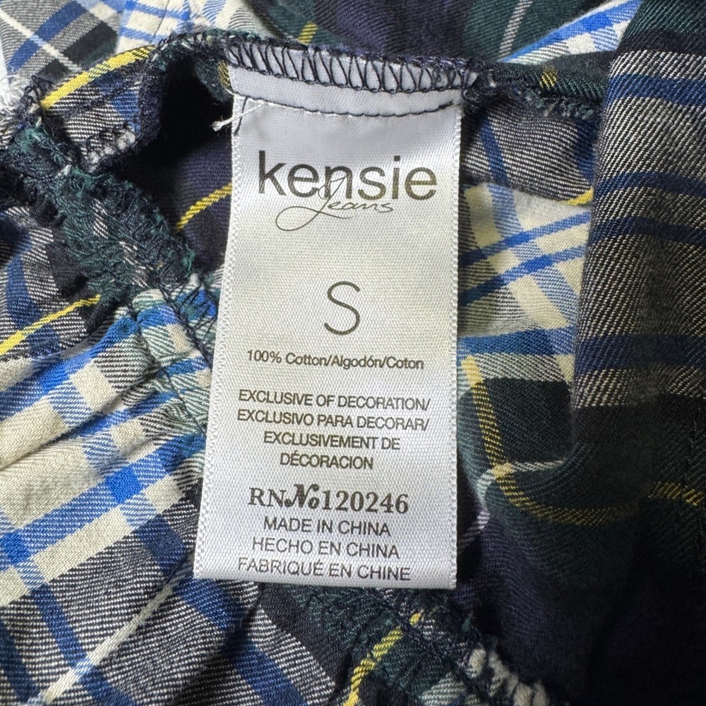 Kensie Jeans Peplum Women's Small Blue Green Plaid Button Down Shirt Cotton - Picture 4 of 8